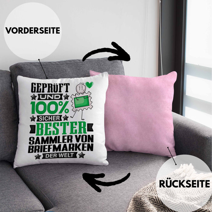 SammlervonBriefmarken Geschenk Lustiger Spruch für SammlervonBriefmarken Geschenkidee Bester SammlervonBriefmarken Der WeltKissen mit Füllung 40x40 (Grau) Rosa Trendation