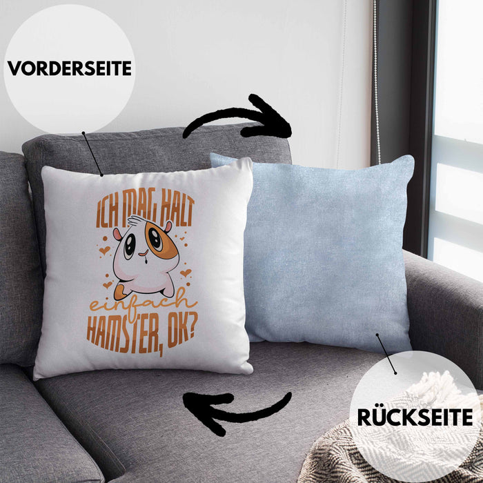 Trendation Lustige Kissen mit Füllung 40x40 für Hamster Besitzer als Geschenkidee Hamster Fan Ich Mag Halt Einfach Hamster (Grau) Blau Trendation