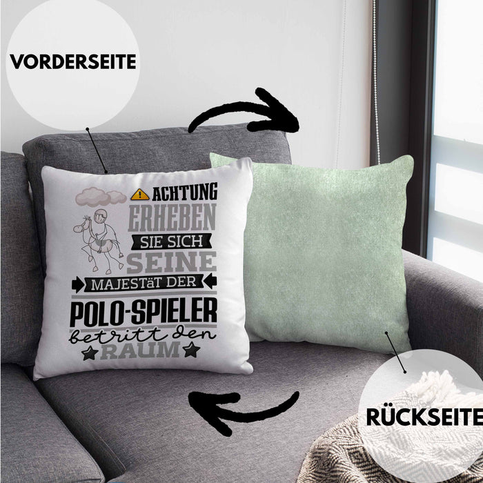 Polo-Spieler Geschenk Kissen mit Füllung 40x40 Lustiger Spruch Erheben Sie Sich Der Polo-Spieler Betritt den Raum (Grau) Grün Trendation