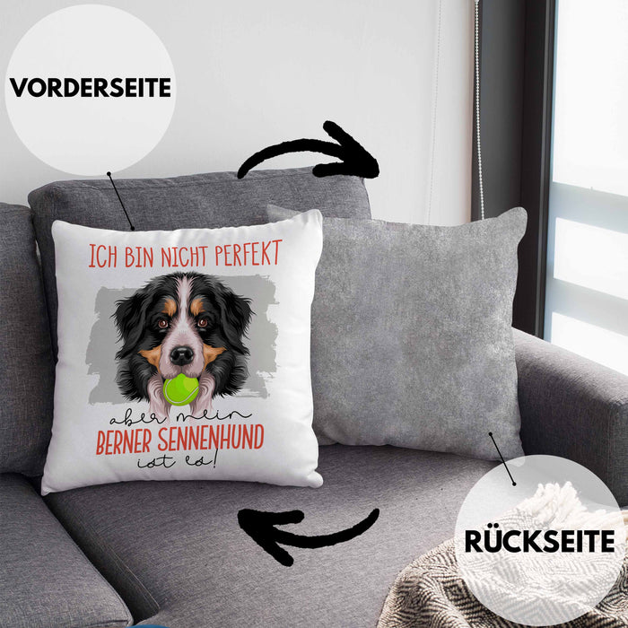 Berner Sennen Besitzer Kissen mit Füllung 40x40 Geschenk Lustiger Spruch Geschenkidee Besitzerin Ich Bin Nicht toll Aber Mein Berner Sennen Ist Es (Grau) Grau Trendation