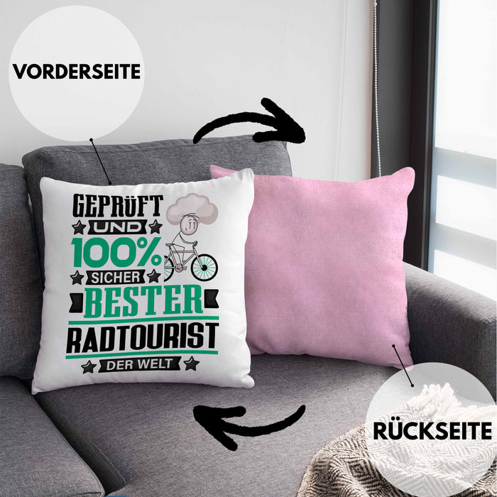 Radtourist Geschenk Lustiger Spruch für Radtourist Geschenkidee Bester Radtourist Der WeltKissen mit Füllung 40x40 (Grau) Rosa Trendation