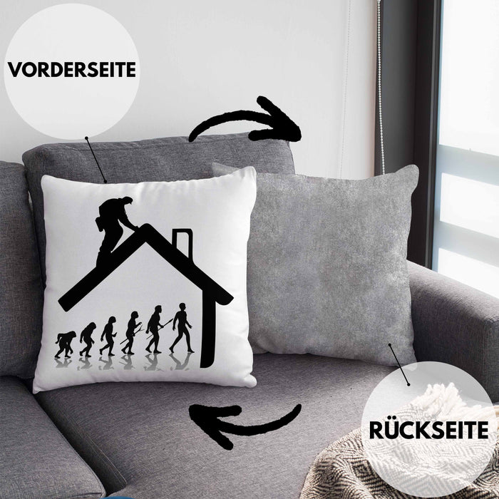 Dachdecker Geschenk Kissen mit Füllung 40x40 Evolution Geschenkidee Spruch (Grau) Grau Trendation