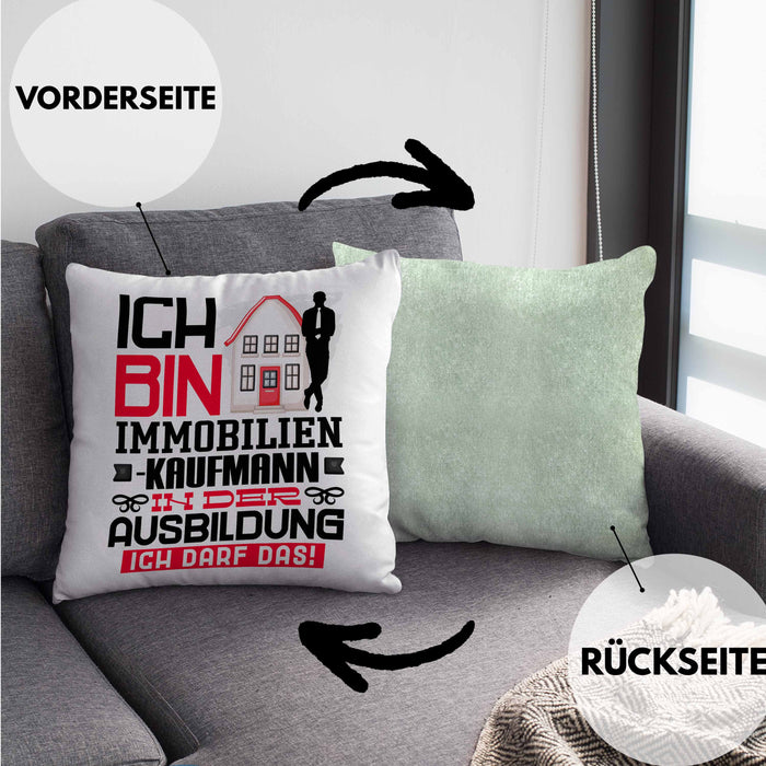 Immobilienkaufmann Ausbildung Kissen mit Füllung 40x40 Geschenk Ich Bin Immobilienkaufmann In Der Ausbildung Ich Darf Das Geschenkidee Spruch (Grau) Grün Trendation