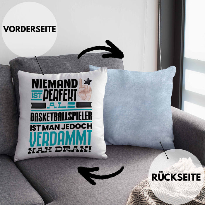 Basketballspieler Geschenk Kissen mit Füllung 40x40 Lustige Geschenkidee für Basketballspieler Geburtstag Niemand Ist Perfekt Aber Als Basketballspieler Ist Man Nah Dran (Grau) Blau Trendation