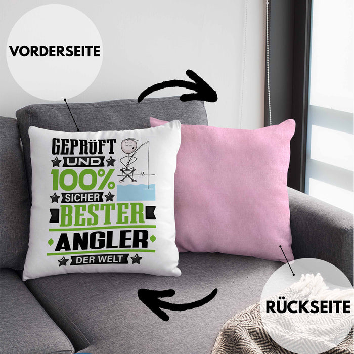 Angler Geschenk Lustiger Spruch für Angler Geschenkidee Bester Angler Der WeltKissen mit Füllung 40x40 (Grau) Rosa Trendation