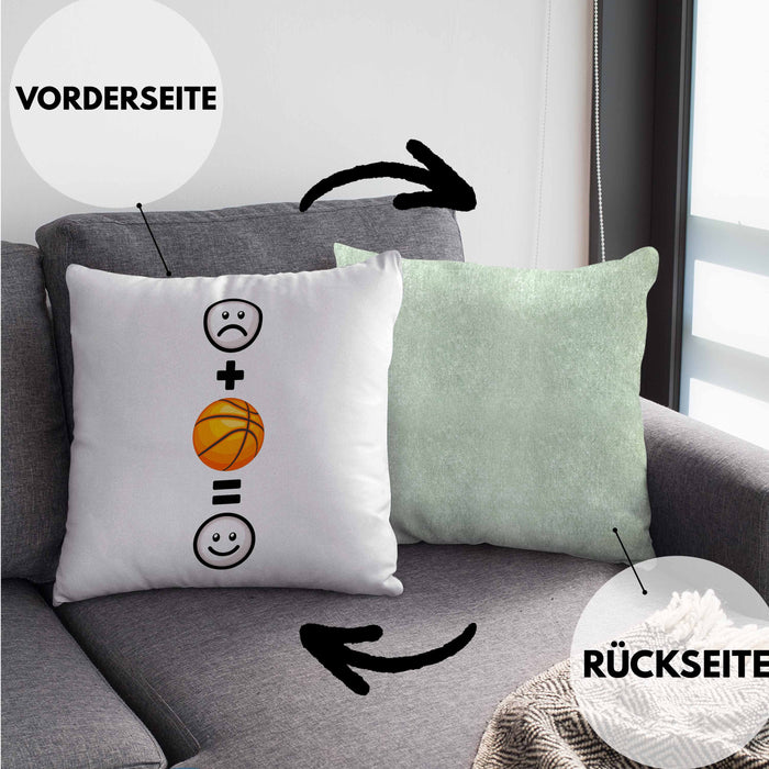 Basketball Kissen mit Füllung 40x40 Geschenk für Basketball-Spieler Geburtstag Lustige Geschenkidee :( + Basketball = :) (Grau) Grün Trendation