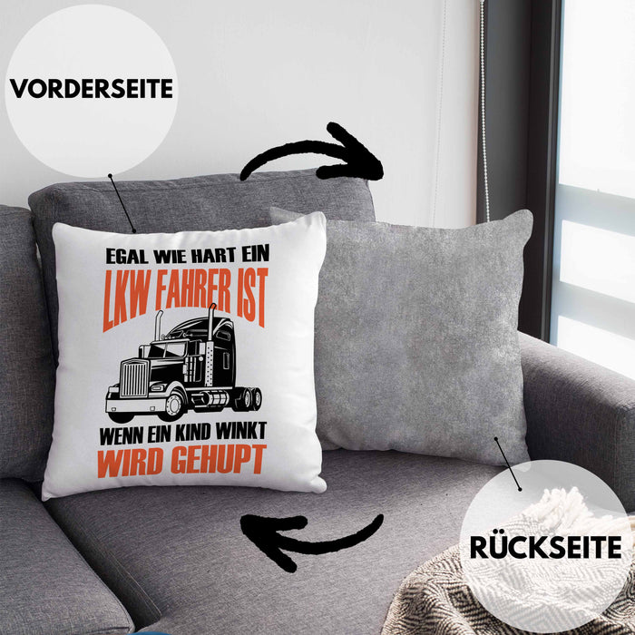 Lustige LKW-Fahrer Kissen mit Füllung 40x40 Geschenk für Truckliebhaber Wenn Ein Kind WInkt Wird Gehupt (Grau) Grau Trendation