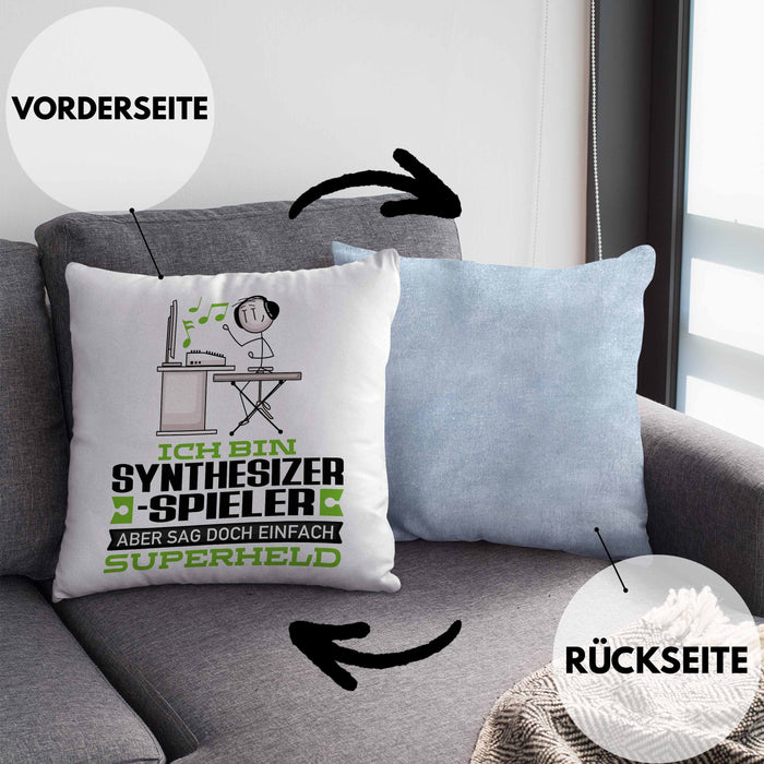 Synthesizer-Spieler Geschenk Kissen mit Füllung 40x40 Ich Bin Synthesizer-Spieler Aber Sag Doch Einfach Superheld Lustige Geschenkdiee für Synthesizer-Spieler (Grau) Blau Trendation