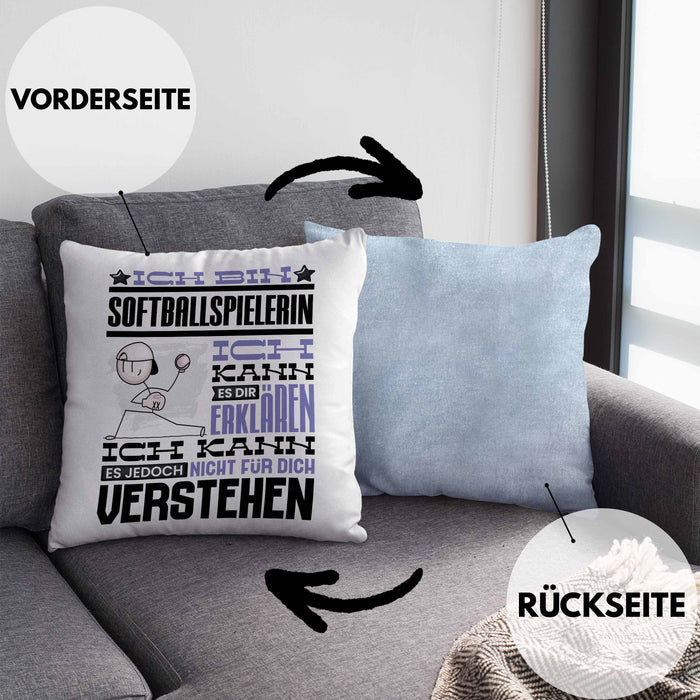 Softballspielerin Geschenk Kaffee-Kissen mit Füllung 40x40 Geschenkidee für Softballspielerin Ich Bin Softballspielerin Ich Kann Es Dir Erklären Jedoch Nicht Für Dich Verstehen Spruch Lustig (Grau) Blau Trendation