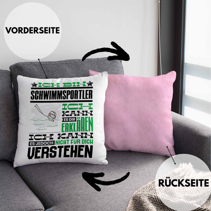 Schwimmsportler Geschenk Kaffee-Kissen mit Füllung 40x40 Geschenkidee für Schwimmsportler Ich Bin Schwimmsportler Ich Kann Es Dir Erklären Jedoch Nicht Für Dich Verstehen Spruch Lustig (Grau) Rosa Trendation