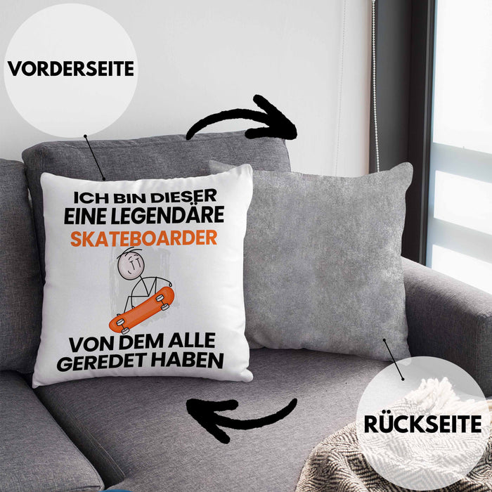 Skateboarder Geschenk Kissen mit Füllung 40x40 Lustige Geschenkidee Geburtstag für Skateboarder Ich Bin Dieser Legendäre Skateboarder Von Dem Alle Geredet Haben (Grau) Grau Trendation