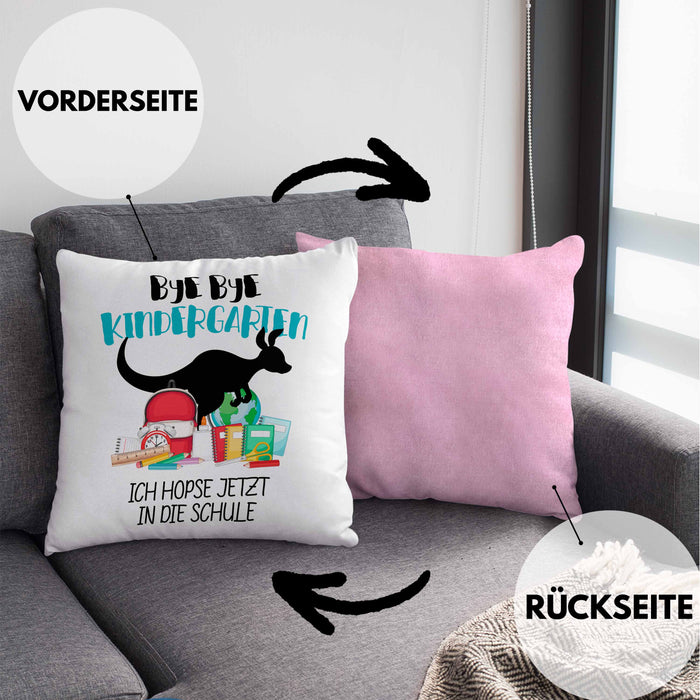 Schulkind 2024 Einschulung Mädchen Junge Geschenk Schultüte Kissen mit Füllung 40x40 Schulstart 1. Schultag Schuleinführung Schulanfang Geschenkidee (Grau) Rosa Trendation