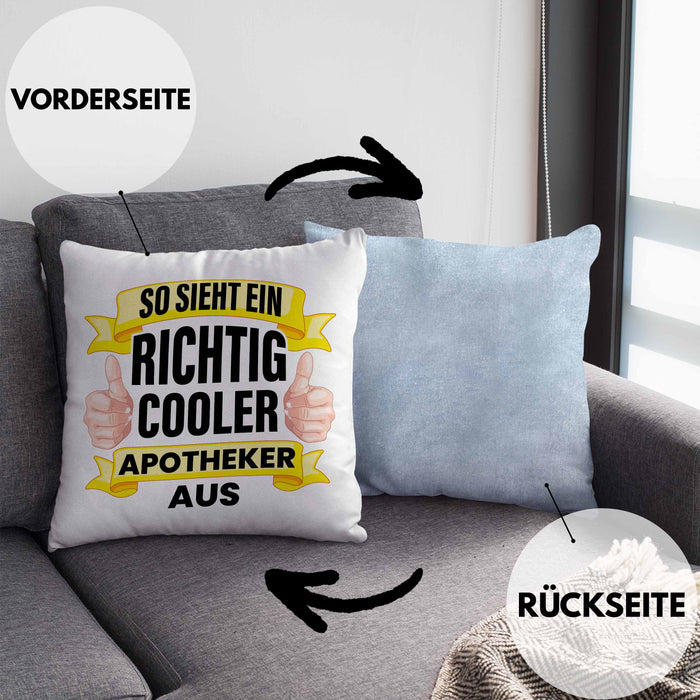 Apotheker Kissen mit Füllung 40x40 Geschenk Spruch Pharmazie Lustig (Grau) Blau Trendation
