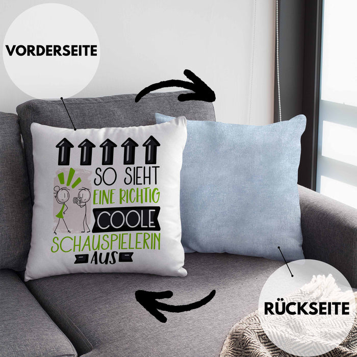 Schauspielerin Geschenk Kissen mit Füllung 40x40 Lustig Geschenkidee für Schauspielerin Geburtstag So Sieht Eine Richtig Coole Schauspielerin Aus Frauen Spruch (Grau) Blau Trendation