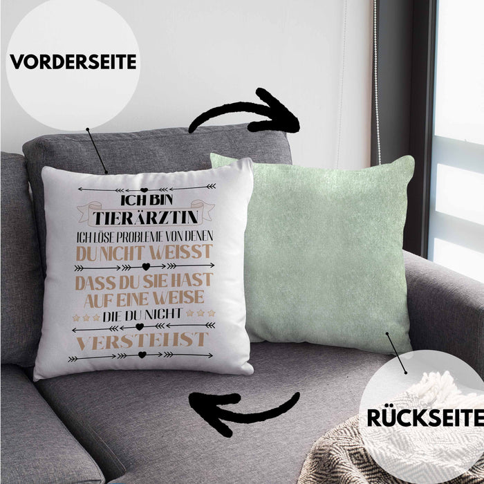 Tierärztin Geschenk Lustiger Spruch Geschenkidee KaffeeKissen mit Füllung 40x40 (Grau) Grün Trendation