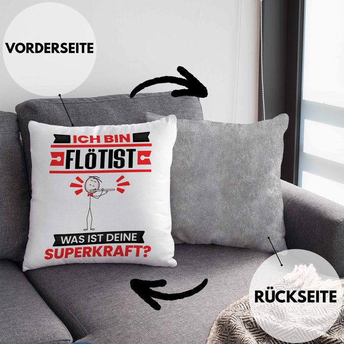 Flötist Kissen mit Füllung 40x40 Geschenk für Flötist Geburtstag Lustiger Spruch Was Ist Deine Superkraft (Grau) Grau Trendation