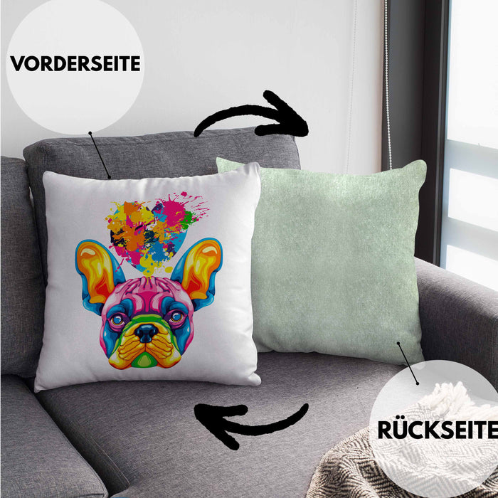 Französische Bulldogge Herz Farbe Besitzer Kissen mit Füllung 40x40 Geschenk Lustiger Spruch Geschenkidee Französische Bulldogge Liebhaber (Grau) Grün Trendation