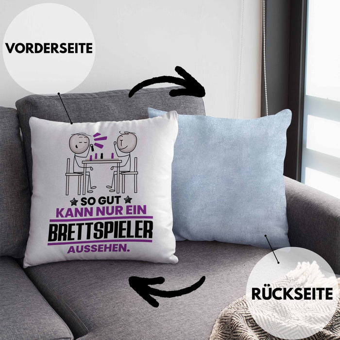 Brettspieler Geschenk Kissen mit Füllung 40x40 So Gut Kann Nur Ein Brettspieler Aussehen Geschenkidee (Grau) Blau Trendation