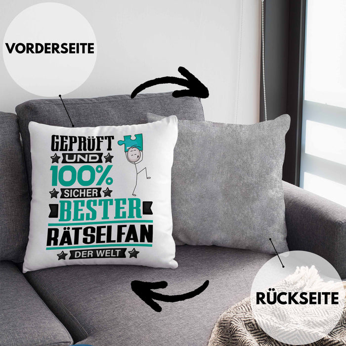 Rätselfan Geschenk Lustiger Spruch für Rätselfan Geschenkidee Bester Rätselfan Der WeltKissen mit Füllung 40x40 (Grau) Grau Trendation