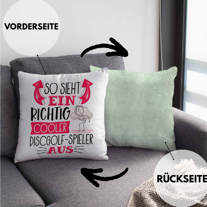 So Sieht Ein Richtig Cooler Discgolf-Spieler Aus Geschenk Kissen mit Füllung 40x40 Lustiger Spruch Geschenkidee (Grau) Grün Trendation