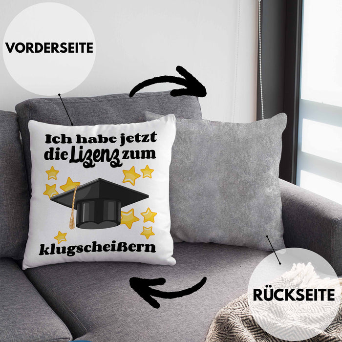 Bachelor Geschenk Abschluss Kissen mit Füllung 40x40 Spruch Master Abitur Abi Graduation Bestanden Prüfung (Grau) Grau Trendation