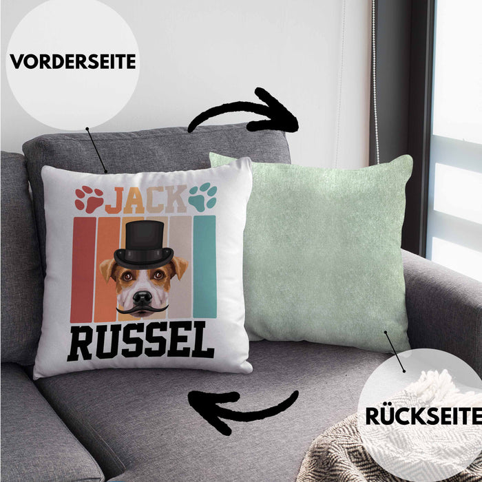 Jack Russel Besitzer Kissen mit Füllung 40x40 Geschenk Lustiger Spruch Geschenkidee Retro Vinatge Jack Russel (Grau) Grün Trendation