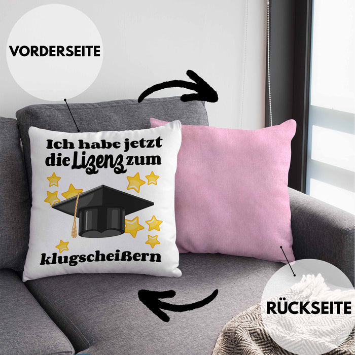 Bachelor Geschenk Abschluss Kissen mit Füllung 40x40 Spruch Master Abitur Abi Graduation Bestanden Prüfung (Grau) Rosa Trendation