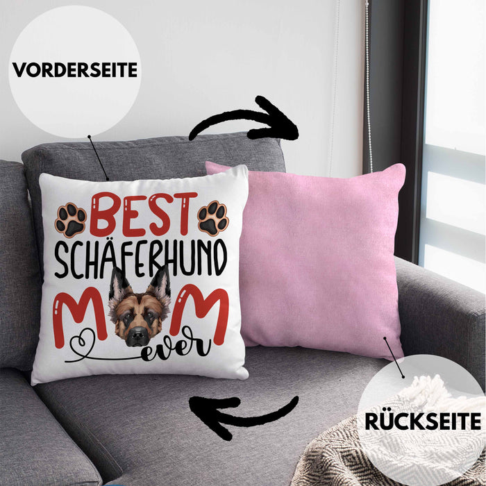 Schäferhund Mom Besitzerin Kissen mit Füllung 40x40 Geschenk Lustiger Spruch Geschenkidee Besitzerin Schäferhund Mama (Grau) Rosa Trendation