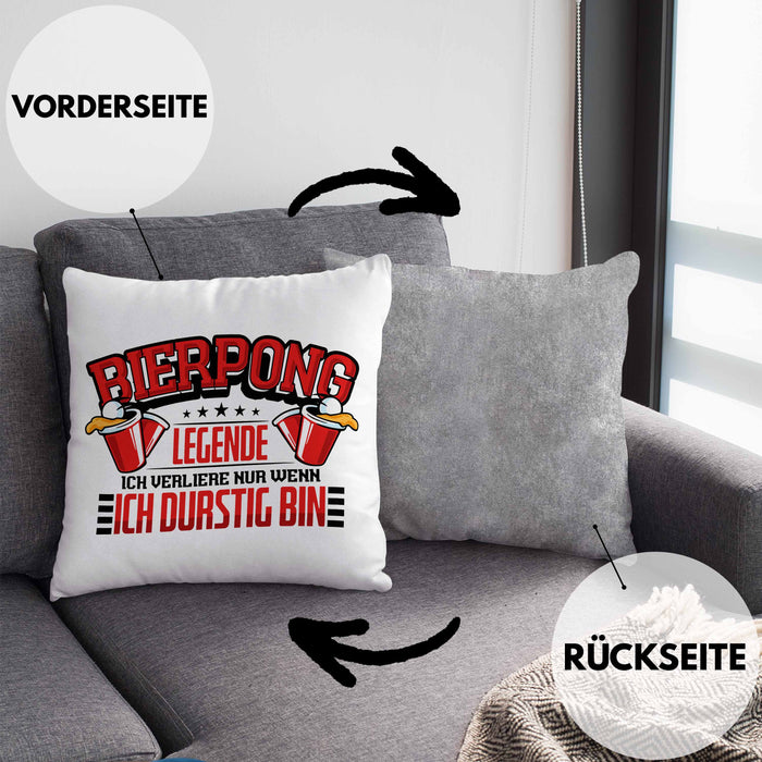 Bierpong Kissen mit Füllung 40x40 Geschenk Beerpong Spruch Geschenkidee (Grau) Grau Trendation