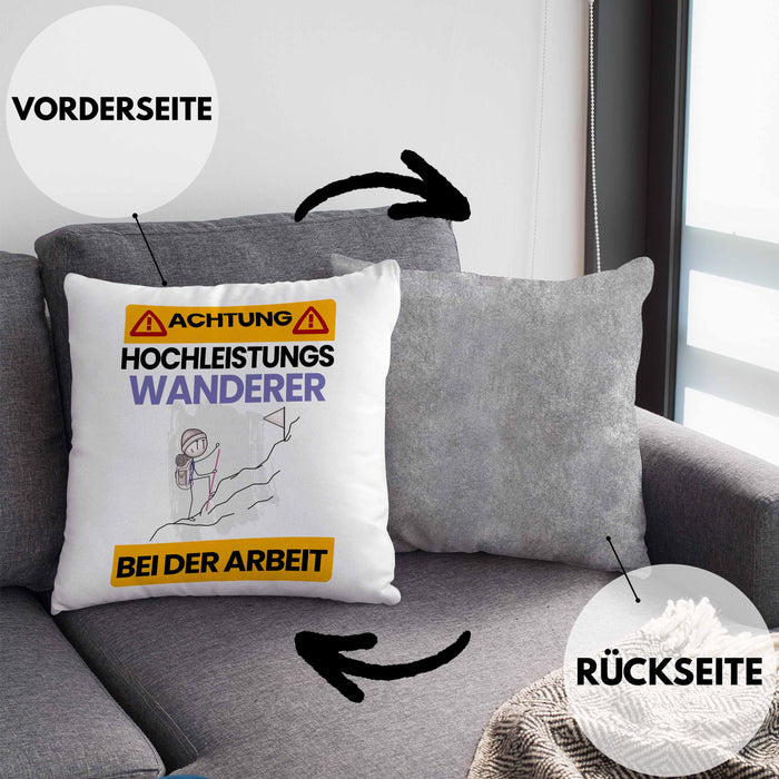 Wandern Kissen mit Füllung 40x40 Geschenk Lustiger Spruch Geschenkidee für Wandern Achtung Hochleistungs Wandern Bei Der Arbeit (Grau) Grau Trendation