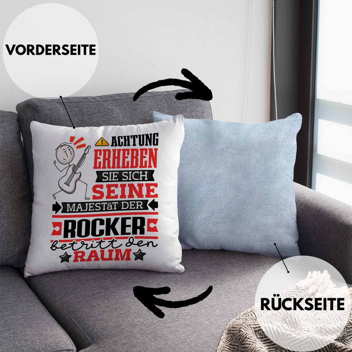 Rocker Geschenk Kissen mit Füllung 40x40 Lustiger Spruch Erheben Sie Sich Der Rocker Betritt den Raum (Grau) Blau Trendation
