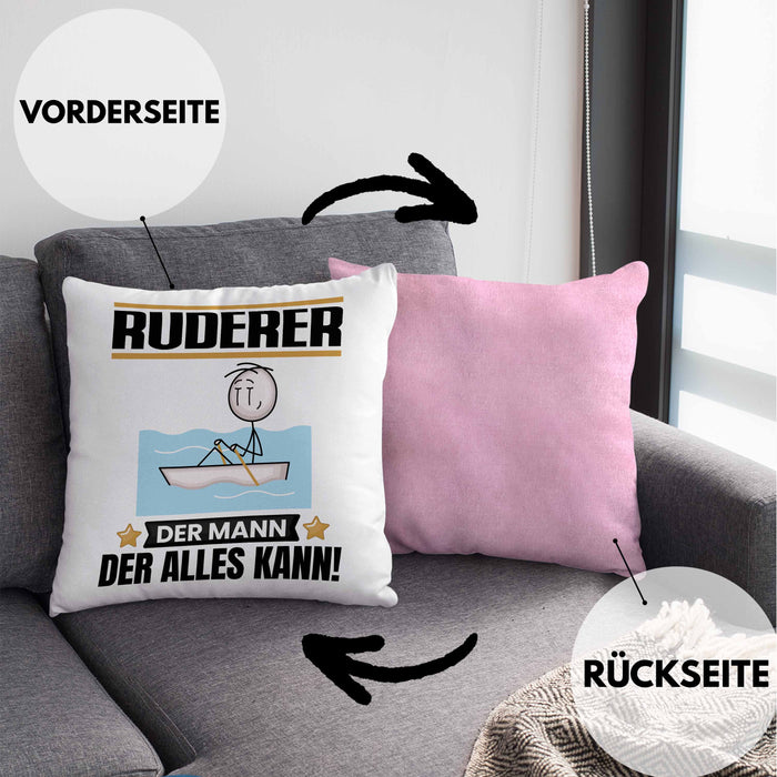 Ruderer Kissen mit Füllung 40x40 Geschenk für Ruderer Der Mann Der Alles Kann Geschenkidee zum Geburtstag (Grau) Rosa Trendation