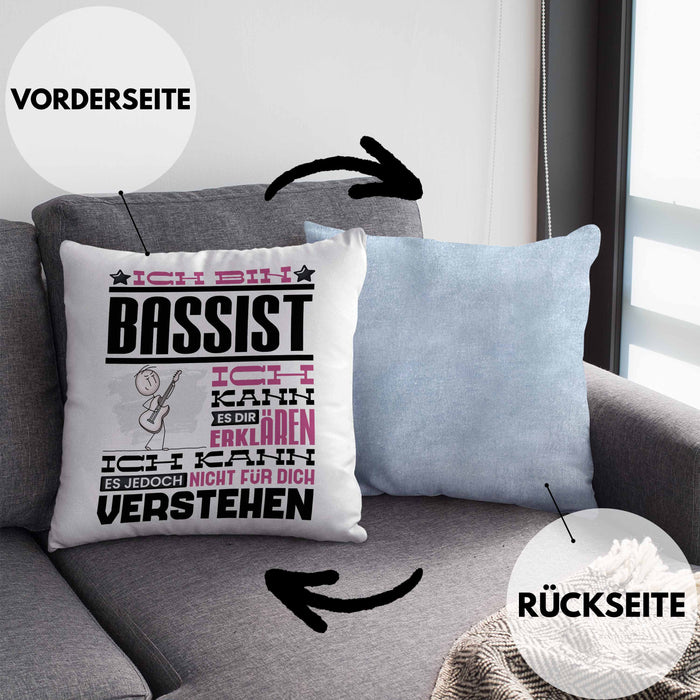 Bassist Geschenk Kaffee-Kissen mit Füllung 40x40 Geschenkidee für Bassist Ich Bin Bassist Ich Kann Es Dir Erklären Jedoch Nicht Für Dich Verstehen Spruch Lustig (Grau) Blau Trendation