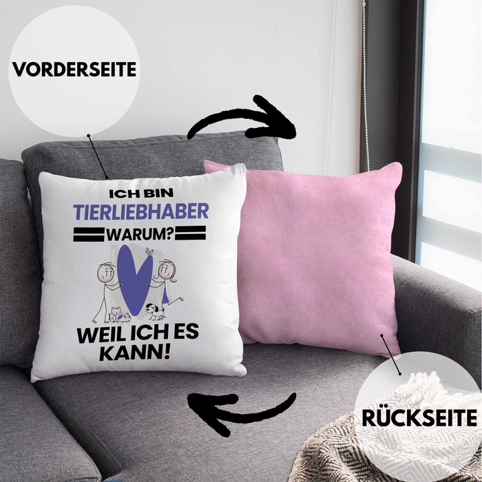 Tierwohlhaber Geschenk Kissen mit Füllung 40x40 Lustiger Spruch Ich Bin Tierwohlhaber Warum Weil Ich Es Kann Geschenkidee Bester Tierwohlhaber Geburtstag (Grau) Rosa Trendation