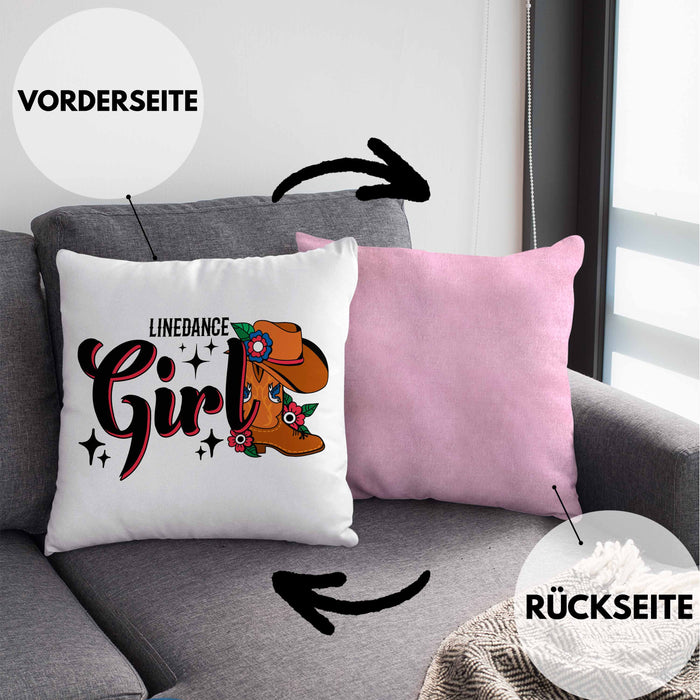 Line Dance Girl Kissen mit Füllung 40x40 Geschenk Spruch Linedance KafffeeKissen mit Füllung 40x40 Spruch (Grau) Rosa Trendation