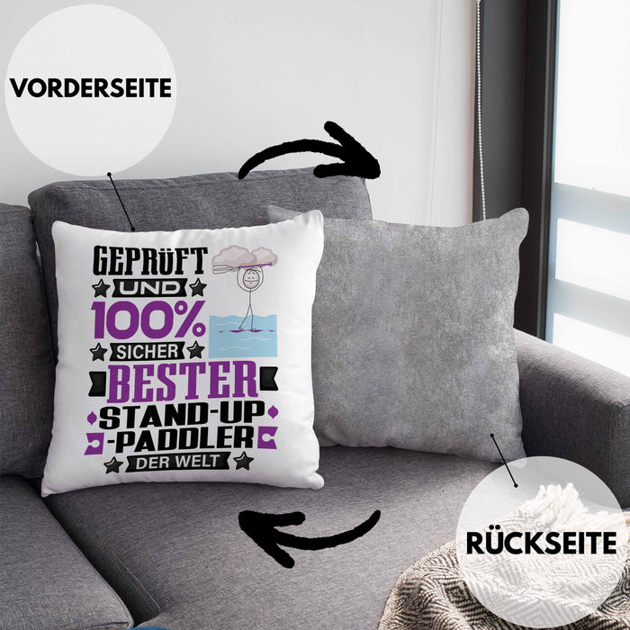 Stand-Up-Paddler Geschenk Lustiger Spruch für Stand-Up-Paddler Geschenkidee Bester Stand-Up-Paddler Der WeltKissen mit Füllung 40x40 (Grau) Grau Trendation