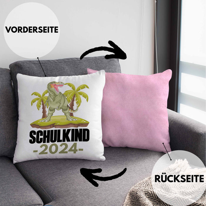 Einschulung Junge Geschenk für Schultüte Füllung Kissen mit Füllung 40x40 Schulstart 1 Schultag Schuleinführung Schulanfang Geschenkidee Schulkind Jungs 2024 (Grau) Rosa Trendation
