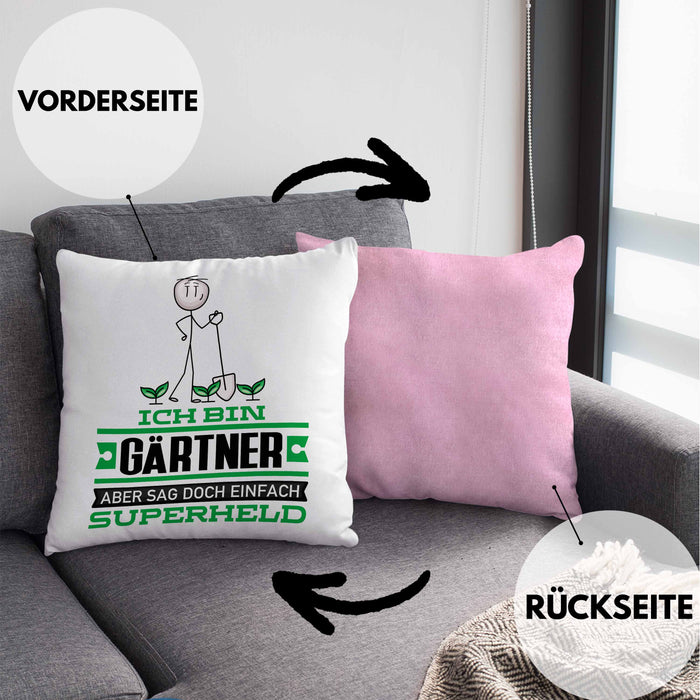Gärtner Geschenk Kissen mit Füllung 40x40 Ich Bin Gärtner Aber Sag Doch Einfach Superheld Lustige Geschenkdiee für Gärtner (Grau) Rosa Trendation