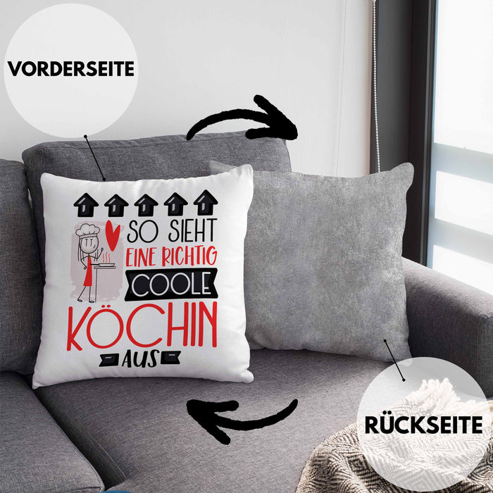 Köchin Geschenk Kissen mit Füllung 40x40 Lustig Geschenkidee für Köchin Geburtstag So Sieht Eine Richtig Coole Köchin Aus Frauen Spruch (Grau) Grau Trendation