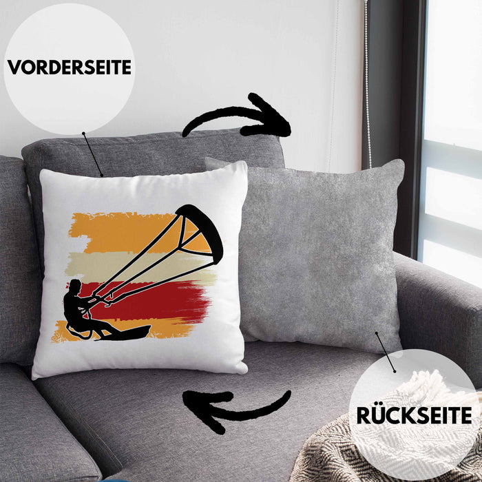 Kitesurfing Kissen mit Füllung 40x40 Geschenk für Kitesurfer Geschenkidee Bunte Grafik (Grau) Grau Trendation