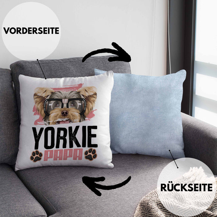 Yorkie Papa Besitzer Kissen mit Füllung 40x40 Geschenk Lustiger Spruch Geschenkidee Yorkie Liebhaber (Grau) Blau Trendation