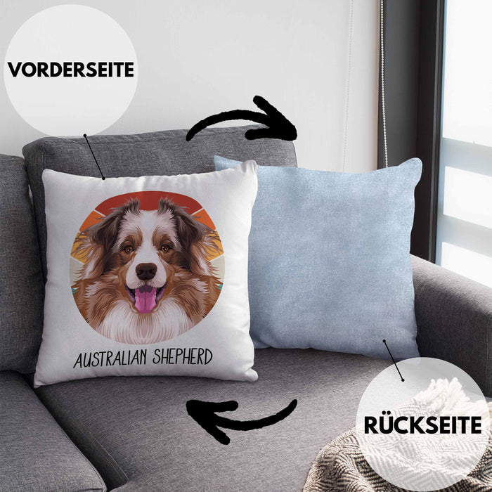 Australian Shepherd Besitzer Kissen mit Füllung 40x40 Geschenk Lustiger Spruch Geschenkidee Australian Shepherd Mama Papa (Grau) Blau Trendation