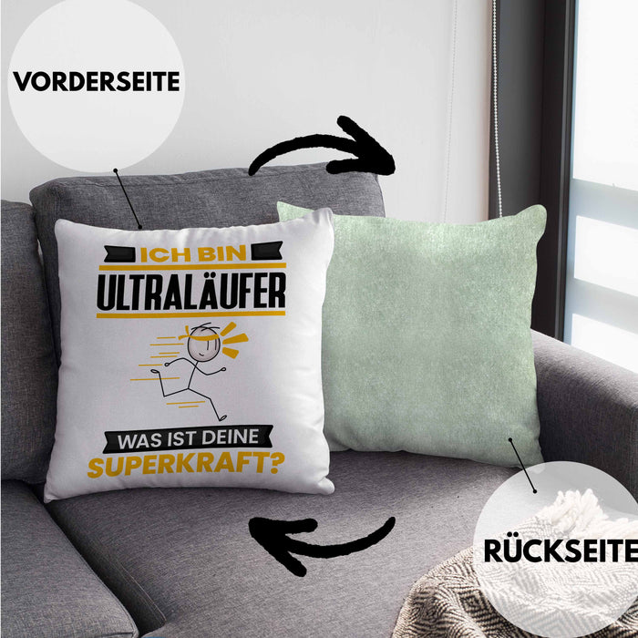 Ultraläufer Kissen mit Füllung 40x40 Geschenk für Ultraläufer Geburtstag Lustiger Spruch Was Ist Deine Superkraft (Grau) Grün Trendation