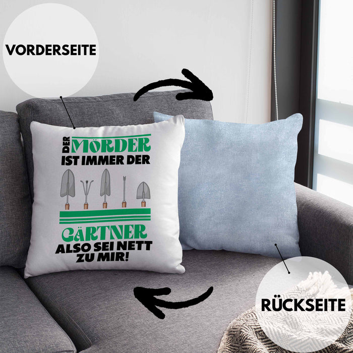 Gärtner Kissen mit Füllung 40x40 mit Spruch Garten Hobbygärtner Geschenk Lustig Gärtnerin Geschenkidee (Grau) Blau Trendation