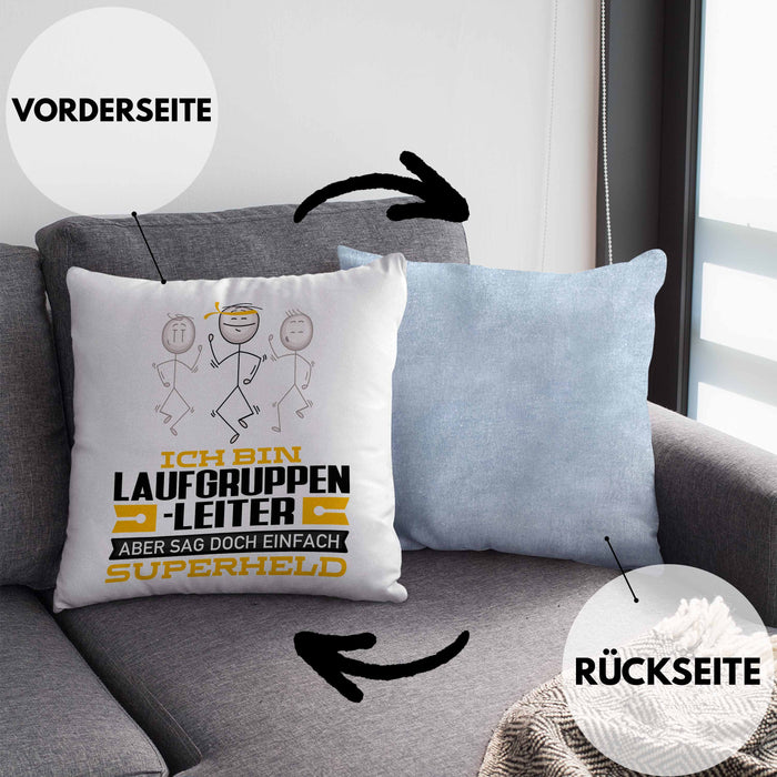 Laufgruppenleiter Geschenk Kissen mit Füllung 40x40 Ich Bin Laufgruppenleiter Aber Sag Doch Einfach Superheld Lustige Geschenkdiee für Laufgruppenleiter (Grau) Blau Trendation