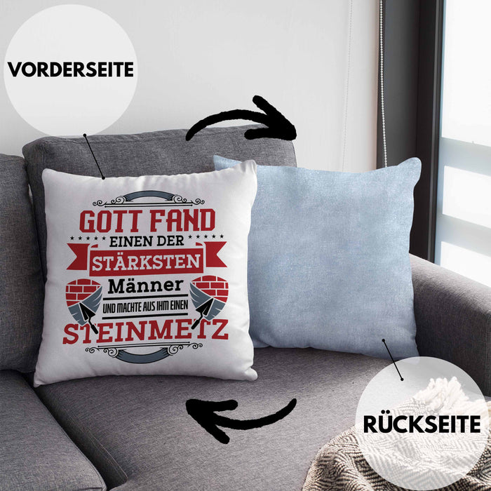 Steinmetz Kissen mit Füllung 40x40 Geschenk Spruch Geschenkidee Spruch (Grau) Blau Trendation