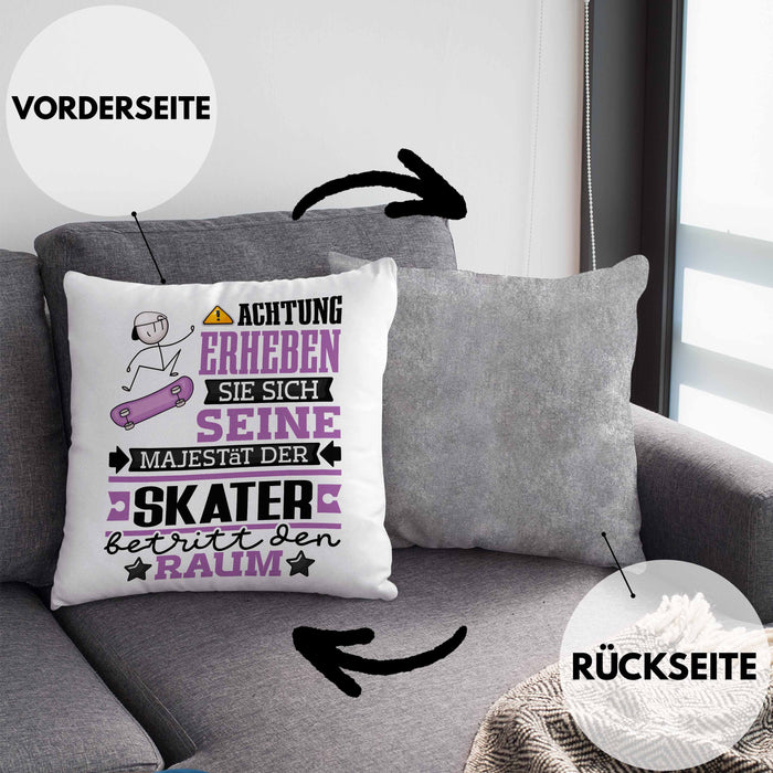 Skater Geschenk Kissen mit Füllung 40x40 Lustiger Spruch Erheben Sie Sich Der Skater Betritt den Raum (Grau) Grau Trendation