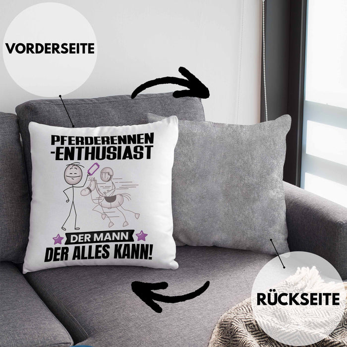 Pferderennen-Enthusiast Kissen mit Füllung 40x40 Geschenk für Pferderennen-Enthusiast Der Mann Der Alles Kann Geschenkidee zum Geburtstag (Grau) Grau Trendation