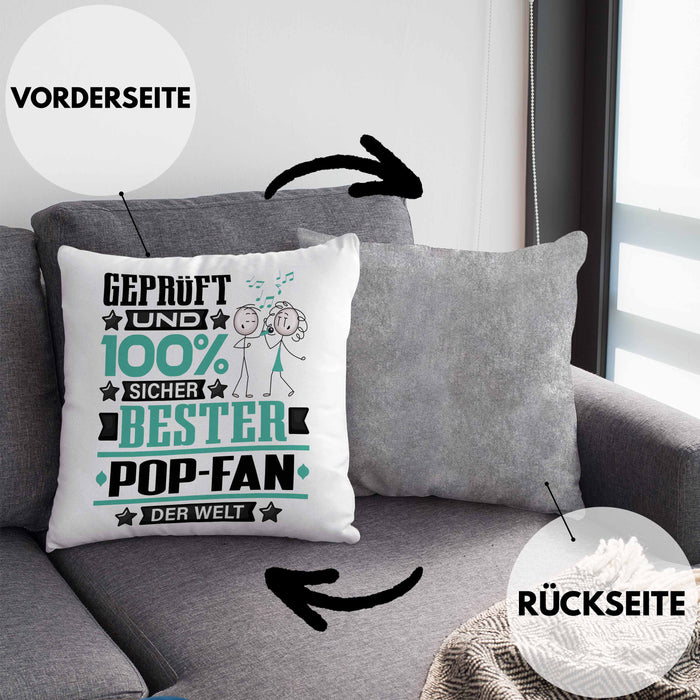 Pop-Fan Geschenk Lustiger Spruch für Pop-Fan Geschenkidee Bester Pop-Fan Der WeltKissen mit Füllung 40x40 (Grau) Grau Trendation