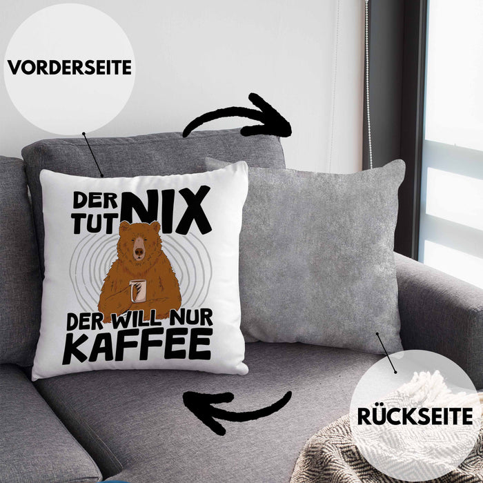 Kaffee-Liebhaber Geschenk Kissen mit Füllung 40x40 Geschenkidee für Kollegen Der Tut Nix Der Will Nur Kaffee trinken (Grau) Grau Trendation